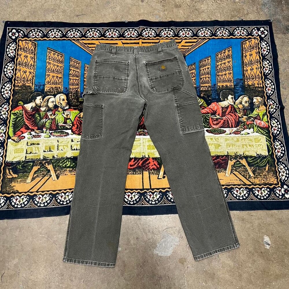 Olive carhartt carpenter pants Size 32x32 Straight relaxed fit faded distressed